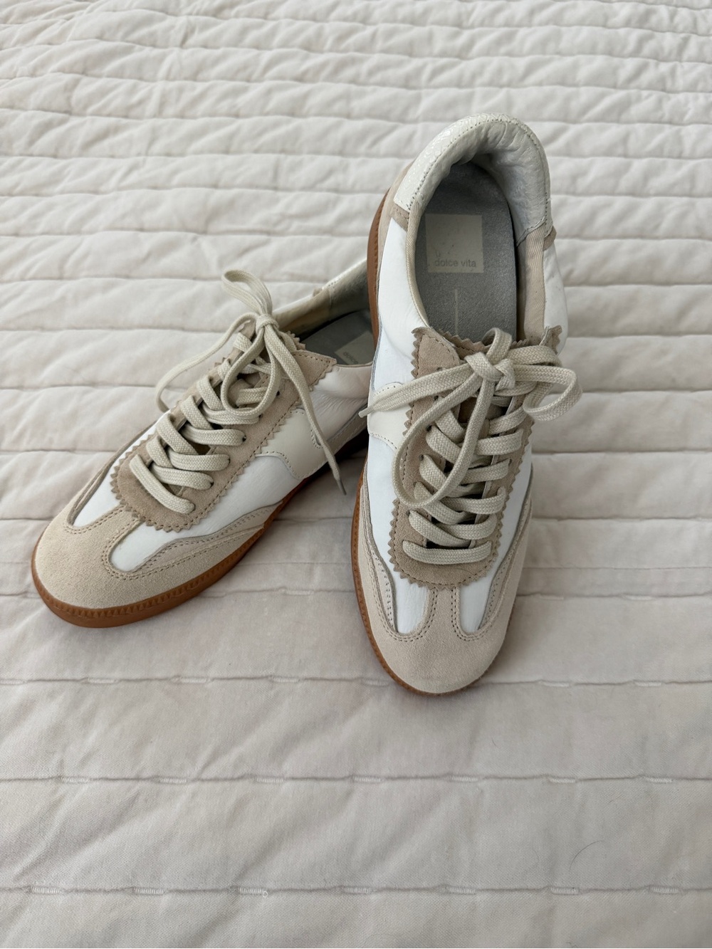 Dolce Vita White and Beige Low-Top Sneakers with Gum Sole